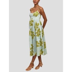 HUTCH Scoop Neck Midi Dress Sage Green Floral Adjustable Strap Smocked Back S